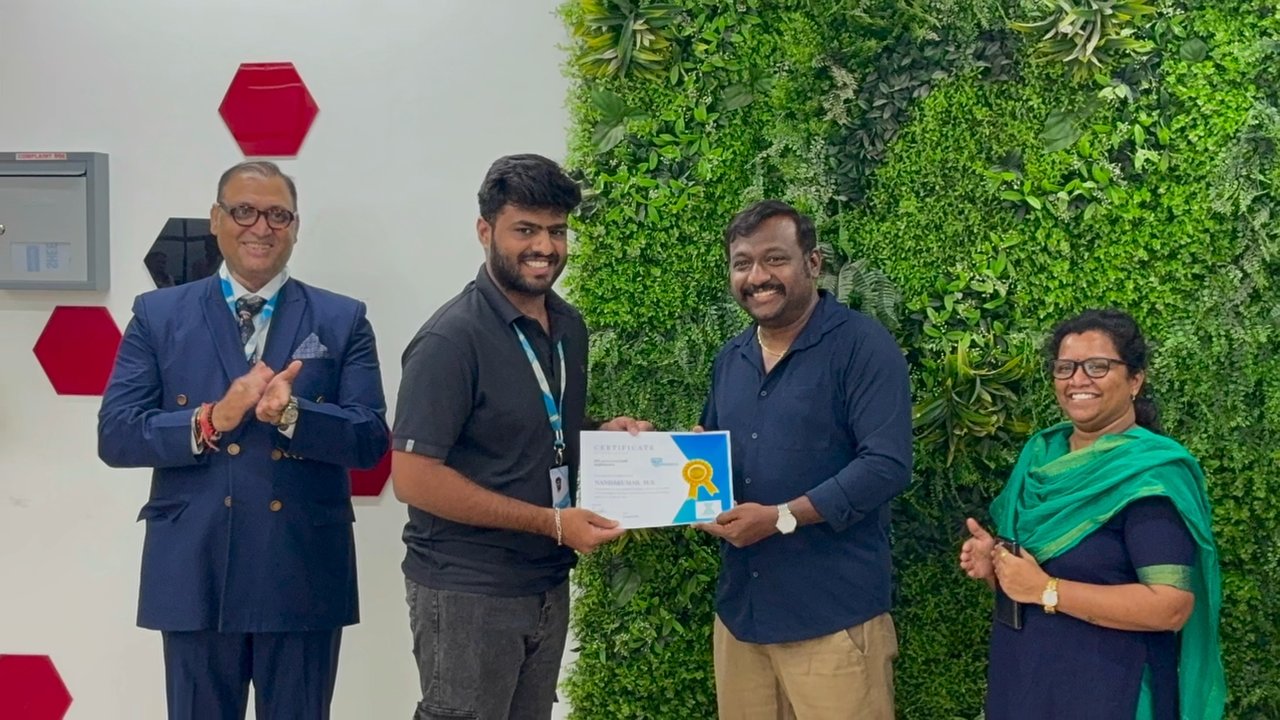 Dr. Sanjay Vaid presenting ISO/IEC 42001 Lead Implementer certificates to the Telecomatics AI team